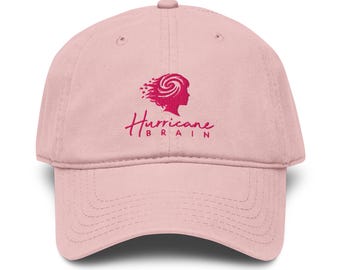 Baseball Cap, Embroidered pink Cap, Pink Hurricane Brain Hat, Busy Women Cap, 100% Cotton, Everyday wear Baseball Cap, Washable Cap