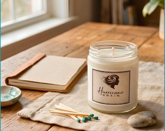 Clean Soy Wax Candle, Minimalist Design, Self-Care Gift for Her, cozy home gift, Hurricane Brain candle