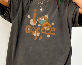 I love Coffee Shirt, Cute Coffee and Croissant Tee, Caffeine Addict Shirt, Morning Coffee Shirt, Brunch  Shirt, Gift for Coffee Lovers tee