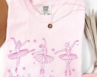 Santas Favorite Ballerina Shirt, Pink Christmas Ballet Tee, Gift For Dancer Girl Or Dance Mom, Holiday Tutu T-Shirt,dance girl gift tshirt