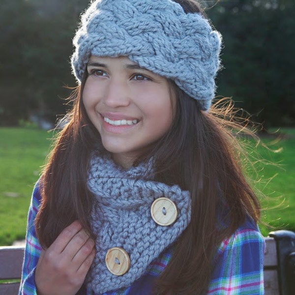 PDF Knitting Pattern Plaited Headband and Cowl set Child, Adult k011 INSTANT DOWNLOAD