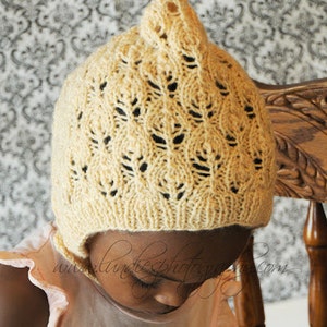 PDF Knitting Pattern Leaf Lace Pixie Hat Newborn Baby to Adult sizes Pattern k006 imagem 5