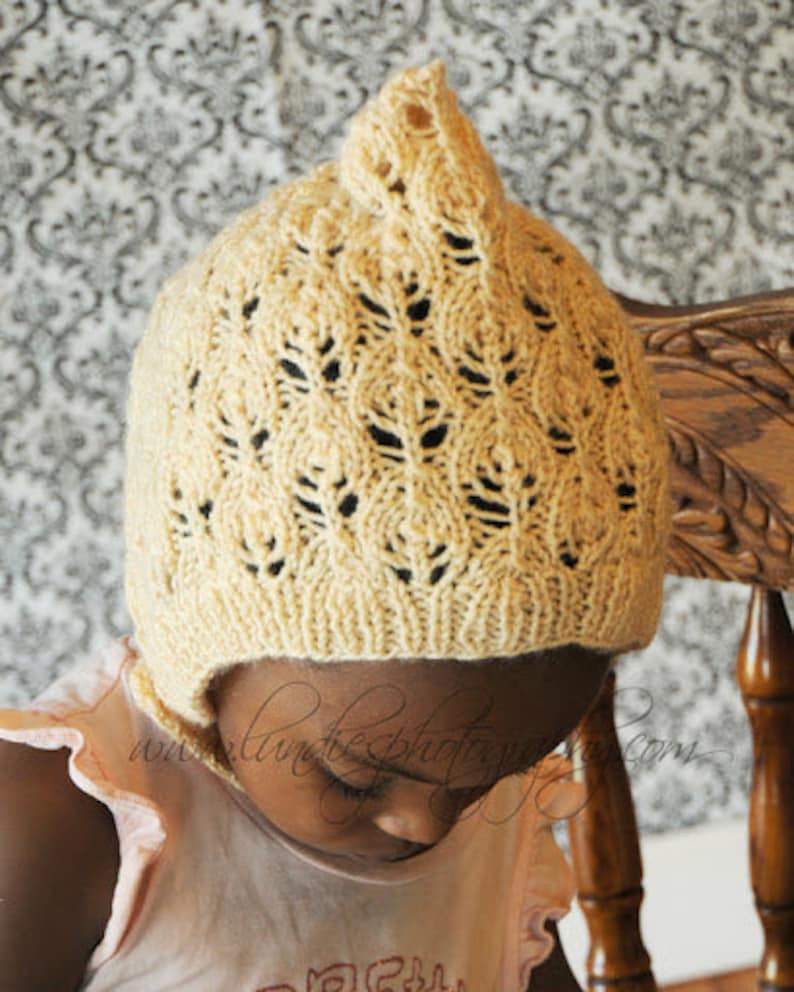PDF Knitting Pattern Leaf Lace Pixie Hat Newborn Baby to Adult Sizes
