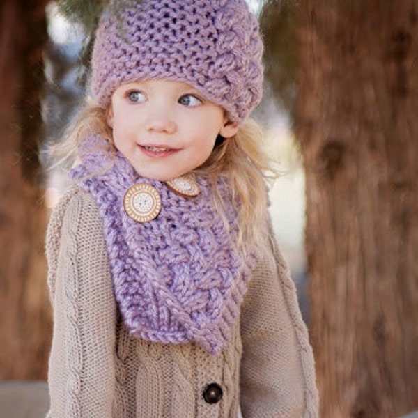 PDF Pattern Garter Cable Hat and Cowl Set, Toddler, Child, and Adult/Preteen Size k017