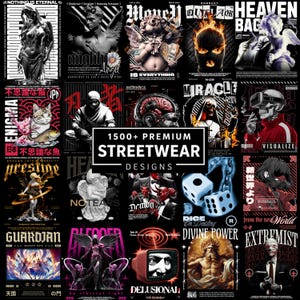 Paquete de más de 1500 diseños PNG de ropa urbana / Gráficos urbanos, de anime y graffiti (descarga instantánea)