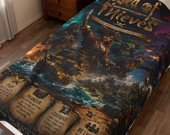 Sea of Thieves Inspired Velveteen Plush Blanket | Custom Design for Pirate Adventure Game Fans