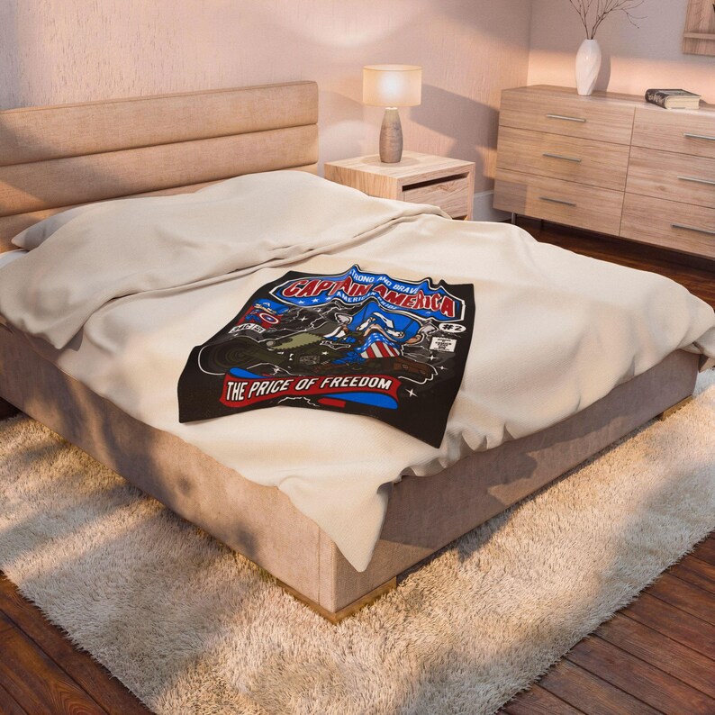 Captain America Inspired Funko Pop Chibi Velveteen Plush Blanket | American Pride Motorcycle Throw immagine 7