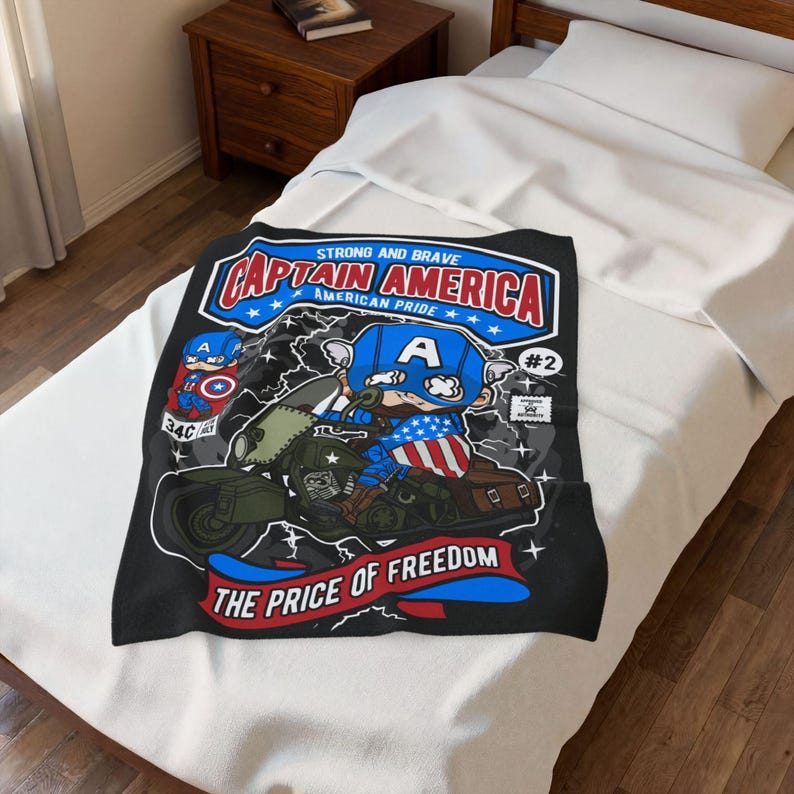 Captain America Inspired Funko Pop Chibi Velveteen Plush Blanket | American Pride Motorcycle Throw immagine 5