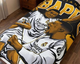 Kylian Mbappé Illustration Velveteen Plush Blanket - Real Madrid player