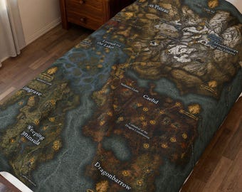 Elden Ring Map Velveteen Plush Blanket | Lands Between Gaming Throw, Cozy RPG Decor