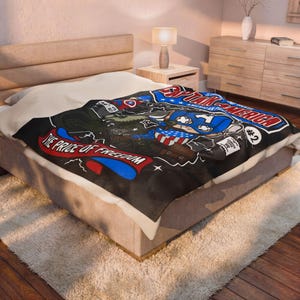 Captain America Inspired Funko Pop Chibi Velveteen Plush Blanket | American Pride Motorcycle Throw immagine 6
