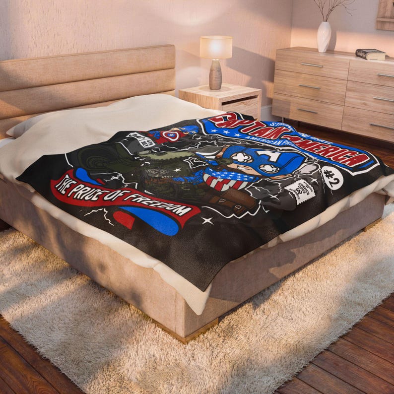 Captain America Inspired Funko Pop Chibi Velveteen Plush Blanket | American Pride Motorcycle Throw immagine 6