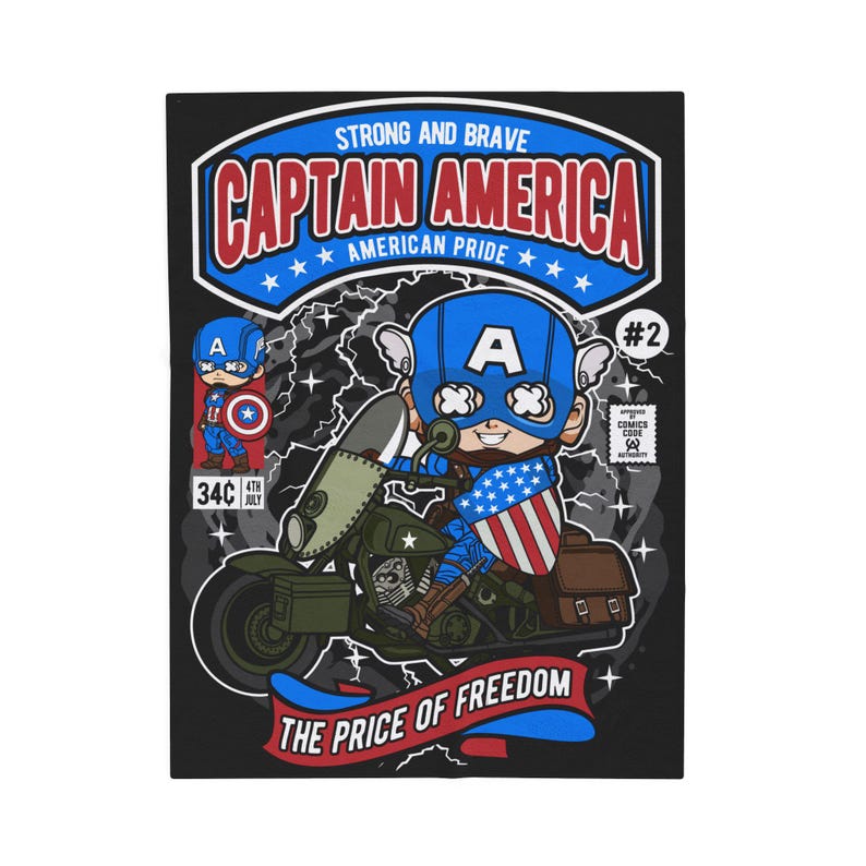 Captain America Inspired Funko Pop Chibi Velveteen Plush Blanket | American Pride Motorcycle Throw immagine 3