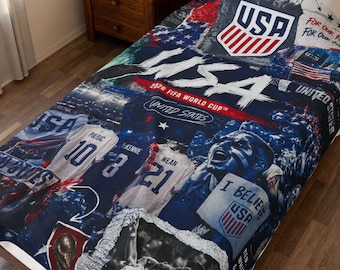 USA National Team 2026 World Cup Collage Velveteen Plush Blanket | American Soccer Fan Throw
