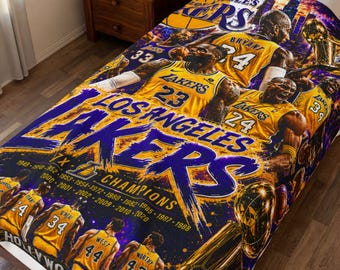 Los Angeles Lakers Legends Collage Velveteen Plush Blanket | Kobe, LeBron James, West