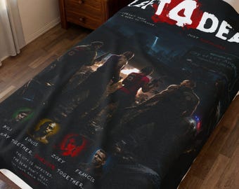 Left 4 Dead Survivor Themed Velveteen Plush Blanket | Video Game Zombie Print And Characters