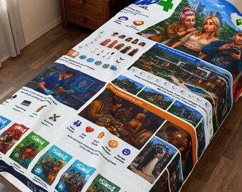 The Sims 4 Themed Blanket Velveteen Plush Blanket | Game Collage, Simulation Artwork