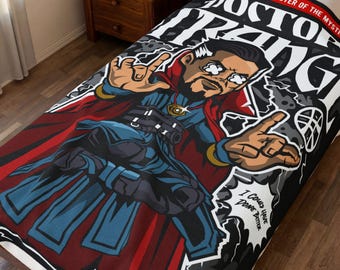 Funko Style Doctor Strange Velveteen Plush Blanket | Sorcerer Comic Pop Art Throw Blanket | Mystic Superhero Gift