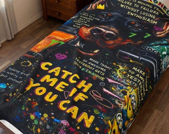 Catch Me If You Can Dog Collage Velveteen Plush Blanket | Colorful Pop Art