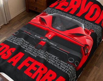 Manta de terciopelo con diseño de coche deportivo Ferrari / Decoración de carreras roja (60" x 80")
