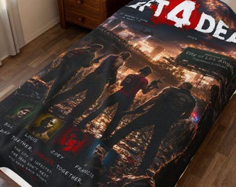 Left 4 Dead Survivor Themed Velveteen Plush Blanket | Video Game Zombie Print And Characters