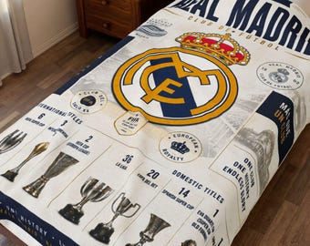 Real Madrid History  Velveteen Plush Blanket | European Champions Trophy Collage Throw