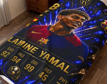 Lamine Yamal Soccer Card Style Velveteen Plush Blanket | Barcelona Player Collage