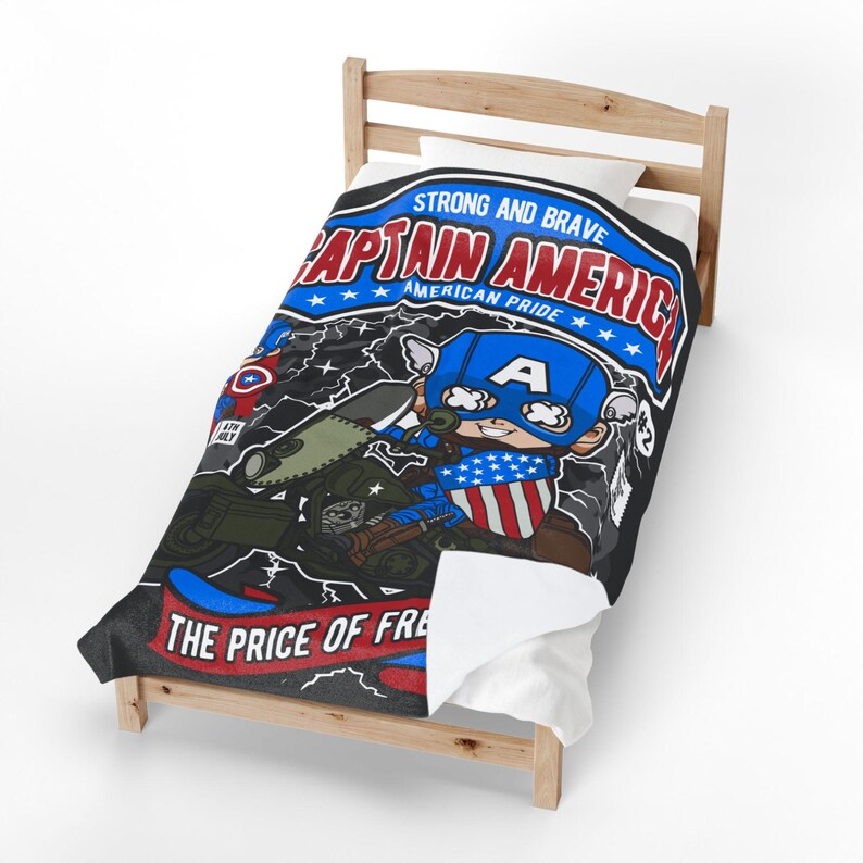Captain America Inspired Funko Pop Chibi Velveteen Plush Blanket | American Pride Motorcycle Throw immagine 8