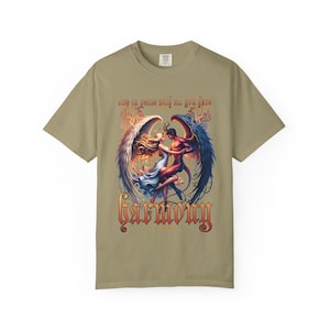 Angel and Demon Harmony T-shirt | Yin Yang Wings, Gothic Script