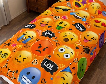 Emoji Mashup Velveteen Plush Blanket | Laughing, Heart Eyes, LOL Faces
