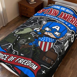 Captain America Inspired Funko Pop Chibi Velveteen Plush Blanket | American Pride Motorcycle Throw immagine 1