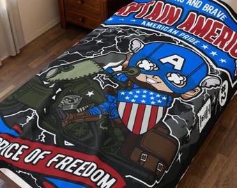 Captain America Inspired Funko Pop Chibi Velveteen Plush Blanket | American Pride Motorcycle Throw