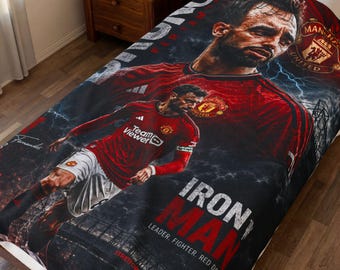 Bruno Fernandes And Manchester United Themed Velveteen Plush Blanket