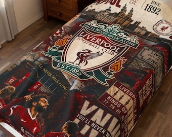Liverpool Themed Collage Velveteen Plush Blanket | Football Club Crest, Players, Anfield