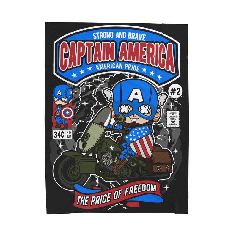 Captain America Inspired Funko Pop Chibi Velveteen Plush Blanket | American Pride Motorcycle Throw immagine 2
