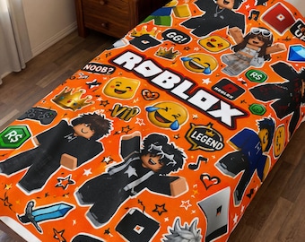 Roblox Characters Sticker Collage Velveteen Plush Blanket - Roblox Gift