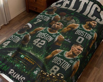 Boston Celtics Roster Collage Velveteen Plush Blanket | NBA Team Basketball, Celtics Lovers Gift