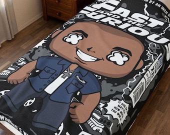 Fast & Furious Inspired Funko Pop Style Velveteen Plush Blanket | Racing Movie Chibi Art Throw
