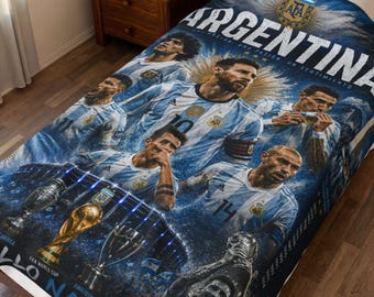 Argentina 2026 World Cup Velveteen Plush Blanket | Messi, Maradona, Agüero Soccer Legends Collage