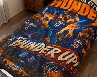 Oklahoma City Thunder Basketball Team Themed Velveteen Plush Blanket | Thunder Up!