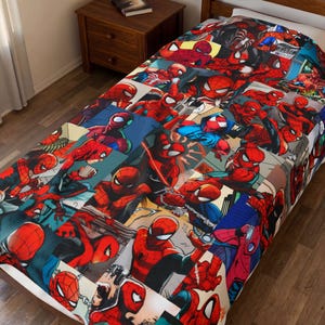 Vintage-Style Spider-Man Comic Book Cover Art Velveteen Plush Blanket | Retro Superhero Throw Blanket