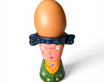 Handmade Porcelain Egg Cup – Miss Marple Detective , Playful Homeware Design