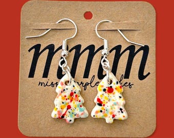 Handmade Ceramic Tree Dangle  Earrings, Silver Plated.