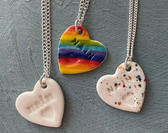 Nain Ceramic Heart Pendant.Nain/Grandma/Gran.Welsh Heart Necklace .Porcelain Heart Pendant .Gift idea Handmade .Made in Wales,Uk.