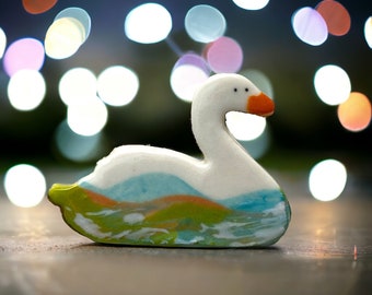 Ceramic Swan Badge.Swan brooch/pin/button .Ceramic/Porcelain .Animal theme. Cute swan gift.Handmade ceramic gift.
