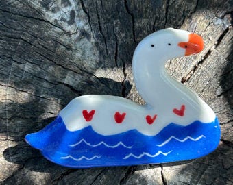 Handmade Ceramic Swan Badge. Brooch/.pin/button.