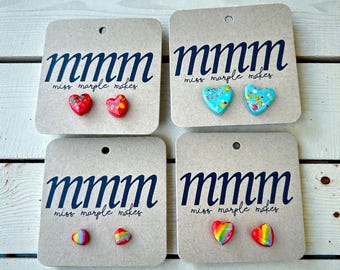 Handmade Ceramic Love Heart Earrings, Silver Plated Studs