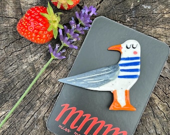 Handmade Ceramic Seagull Badge.