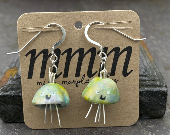 Featured listing image: Jellyfish Earrings .Ceramic/Porcelain.Sterling Silver or gold plated.Seaside jewellery.Handmade in Wales ,Uk