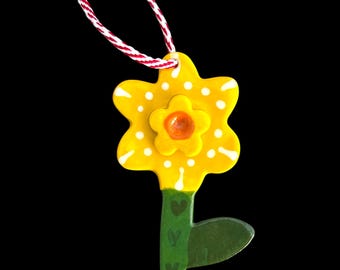 Handmade Ceramic Yellow Daffodil Ornament.